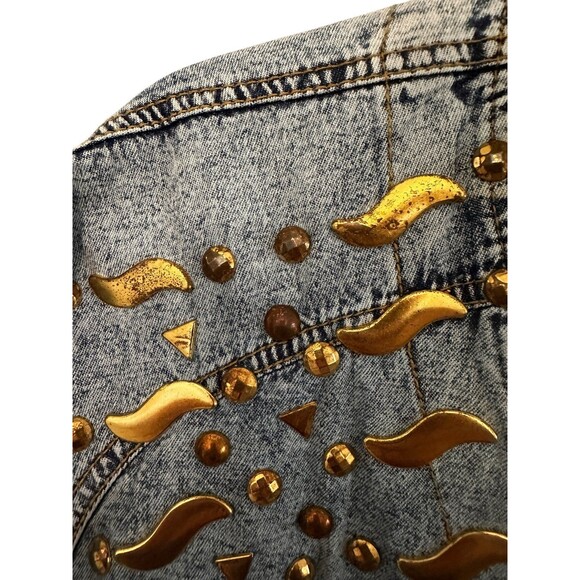 Monique Fashions 80s Acid Washed Blue Denim Gold Stud Shirt Jacket  13/14 - Picture 4 of 10